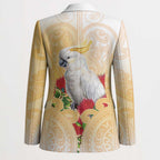 New Zealand Aotearoa Cockatoo Blazer Maori Pattern With Pohutukawa Flowers