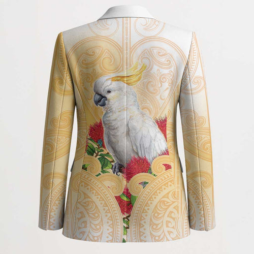 New Zealand Aotearoa Cockatoo Blazer Maori Pattern With Pohutukawa Flowers
