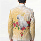 New Zealand Aotearoa Cockatoo Blazer Maori Pattern With Pohutukawa Flowers
