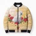 New Zealand Aotearoa Cockatoo Bomber Puffer Jacket Maori Pattern With Pohutukawa Flowers