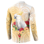 New Zealand Aotearoa Cockatoo Button Sweatshirt Maori Pattern With Pohutukawa Flowers