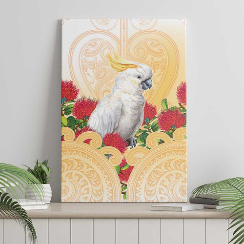 New Zealand Aotearoa Cockatoo Canvas Wall Art Maori Pattern With Pohutukawa Flowers