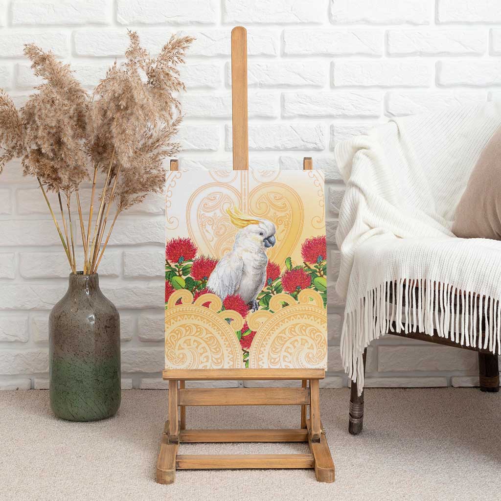 New Zealand Aotearoa Cockatoo Canvas Wall Art Maori Pattern With Pohutukawa Flowers