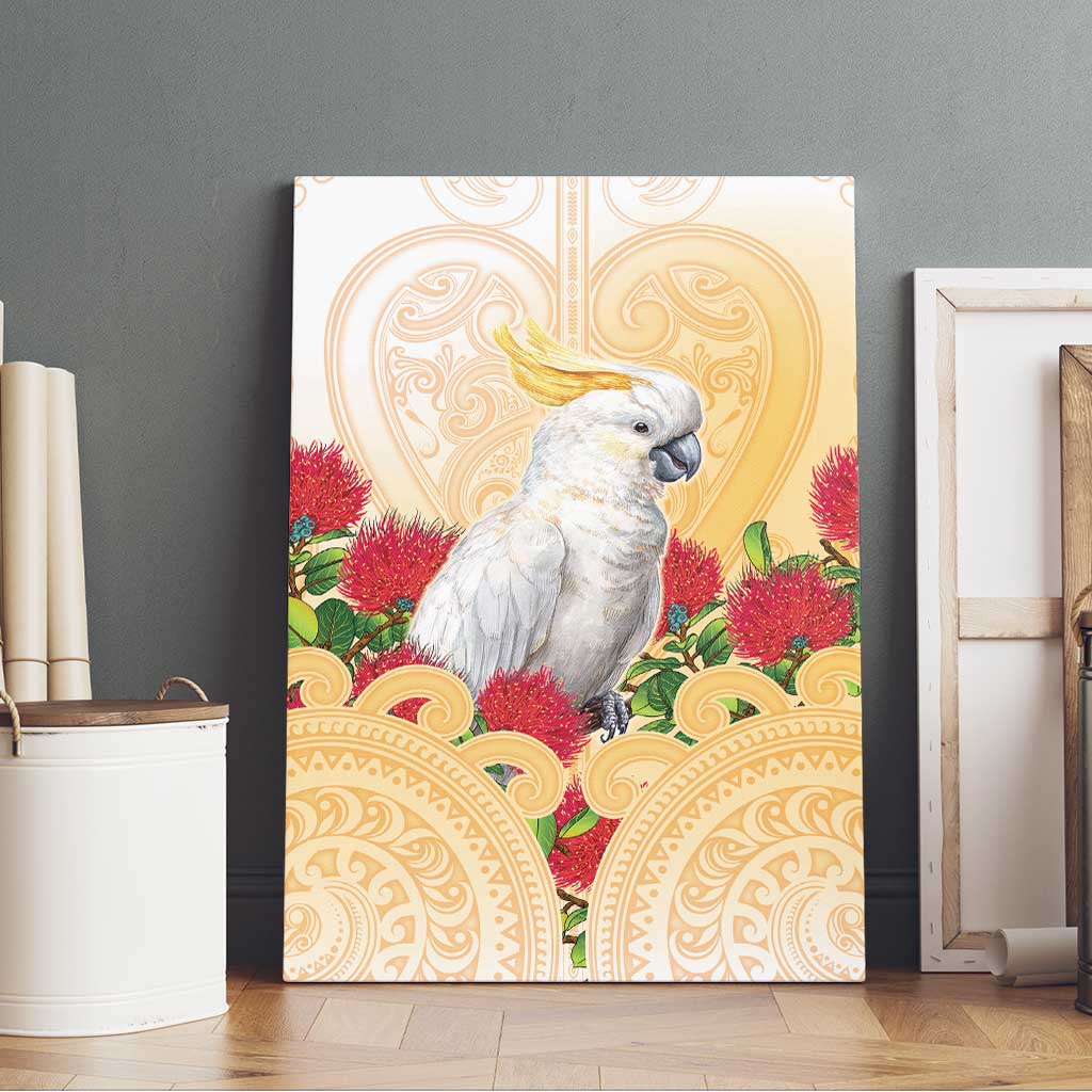 New Zealand Aotearoa Cockatoo Canvas Wall Art Maori Pattern With Pohutukawa Flowers