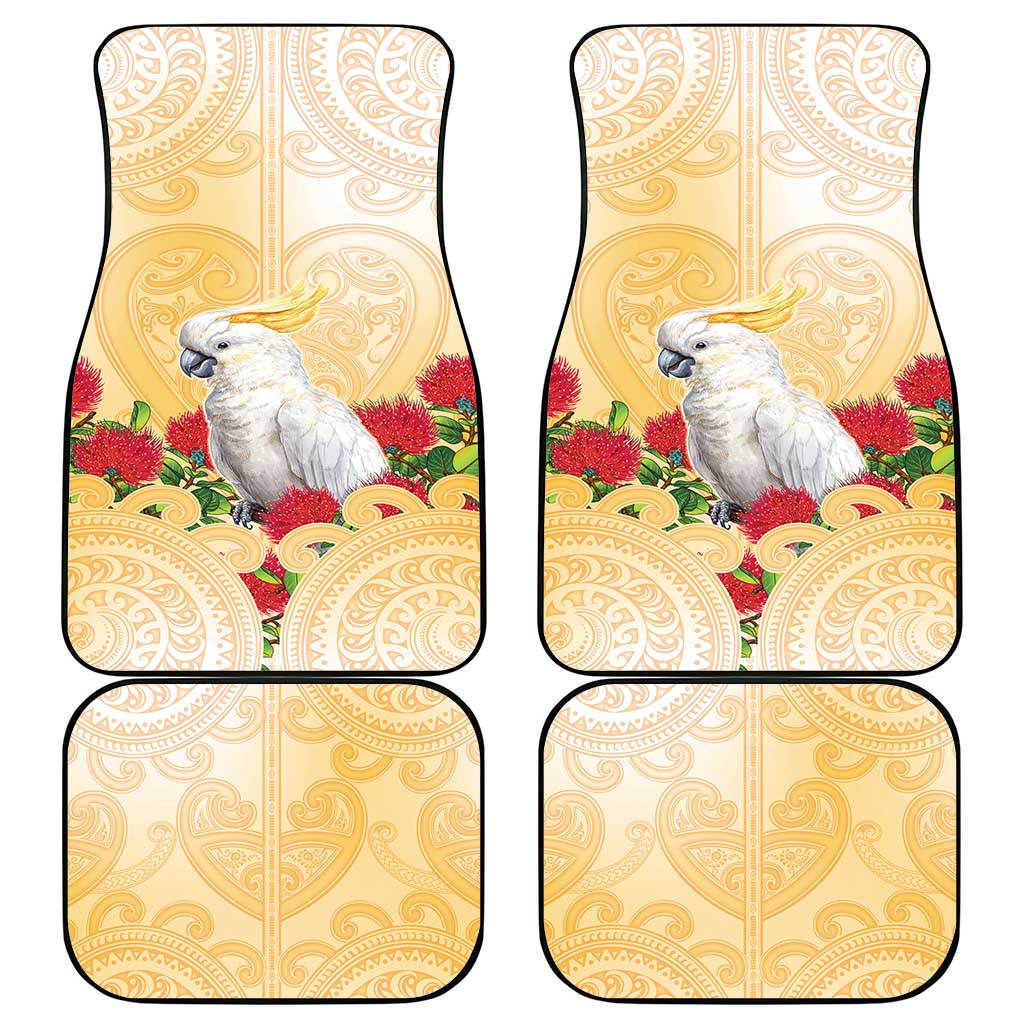 New Zealand Aotearoa Cockatoo Car Mats Maori Pattern With Pohutukawa Flowers