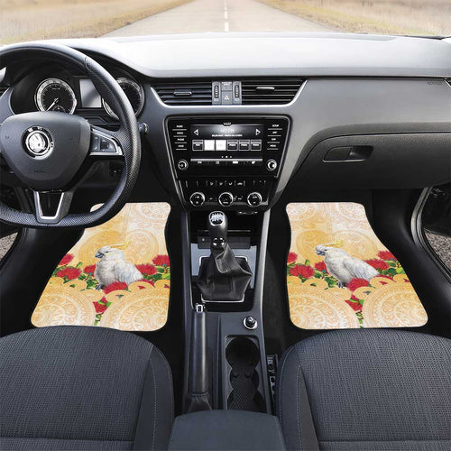 New Zealand Aotearoa Cockatoo Car Mats Maori Pattern With Pohutukawa Flowers