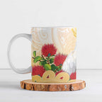 New Zealand Aotearoa Cockatoo Ceramic Mug Maori Pattern With Pohutukawa Flowers