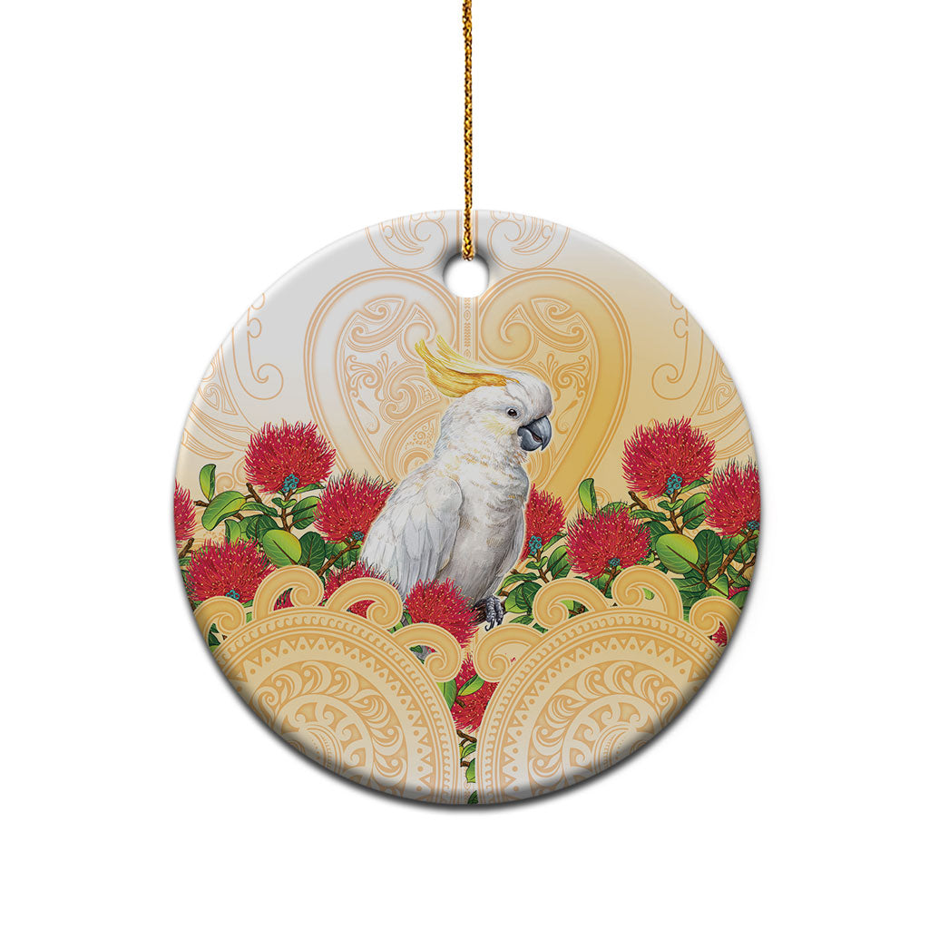 New Zealand Aotearoa Cockatoo Ceramic Ornament Maori Pattern With Pohutukawa Flowers