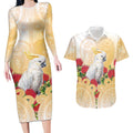 New Zealand Aotearoa Cockatoo Couples Matching Long Sleeve Bodycon Dress and Hawaiian Shirt Maori Pattern With Pohutukawa Flowers
