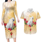 New Zealand Aotearoa Cockatoo Couples Matching Long Sleeve Bodycon Dress and Hawaiian Shirt Maori Pattern With Pohutukawa Flowers
