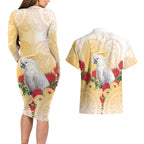 New Zealand Aotearoa Cockatoo Couples Matching Long Sleeve Bodycon Dress and Hawaiian Shirt Maori Pattern With Pohutukawa Flowers