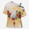 New Zealand Aotearoa Cockatoo Cross Shoulder Shirt Maori Pattern With Pohutukawa Flowers