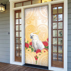 New Zealand Aotearoa Cockatoo Door Cover Maori Pattern With Pohutukawa Flowers