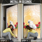 New Zealand Aotearoa Cockatoo Door Cover Maori Pattern With Pohutukawa Flowers