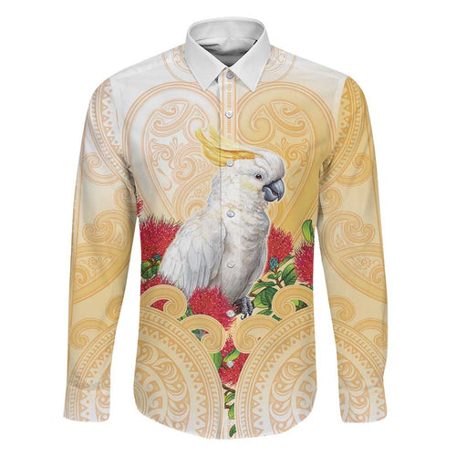 New Zealand Aotearoa Cockatoo Family Matching Long Sleeve Bodycon Dress and Hawaiian Shirt Maori Pattern With Pohutukawa Flowers