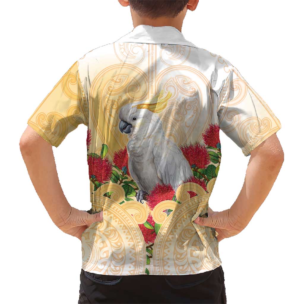 New Zealand Aotearoa Cockatoo Family Matching Mermaid Dress and Hawaiian Shirt Maori Pattern With Pohutukawa Flowers