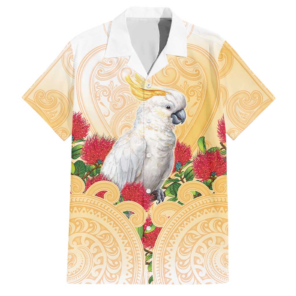 New Zealand Aotearoa Cockatoo Family Matching Mermaid Dress and Hawaiian Shirt Maori Pattern With Pohutukawa Flowers