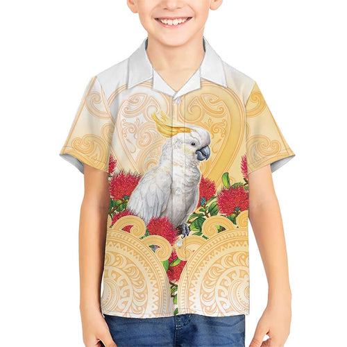 New Zealand Aotearoa Cockatoo Family Matching Mermaid Dress and Hawaiian Shirt Maori Pattern With Pohutukawa Flowers