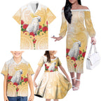 New Zealand Aotearoa Cockatoo Family Matching Off The Shoulder Long Sleeve Dress and Hawaiian Shirt Maori Pattern With Pohutukawa Flowers