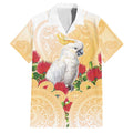 New Zealand Aotearoa Cockatoo Family Matching Off Shoulder Short Dress and Hawaiian Shirt Maori Pattern With Pohutukawa Flowers