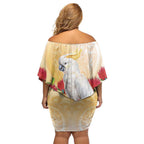 New Zealand Aotearoa Cockatoo Family Matching Off Shoulder Short Dress and Hawaiian Shirt Maori Pattern With Pohutukawa Flowers