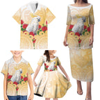New Zealand Aotearoa Cockatoo Family Matching Puletasi and Hawaiian Shirt Maori Pattern With Pohutukawa Flowers