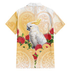 New Zealand Aotearoa Cockatoo Family Matching Summer Maxi Dress and Hawaiian Shirt Maori Pattern With Pohutukawa Flowers