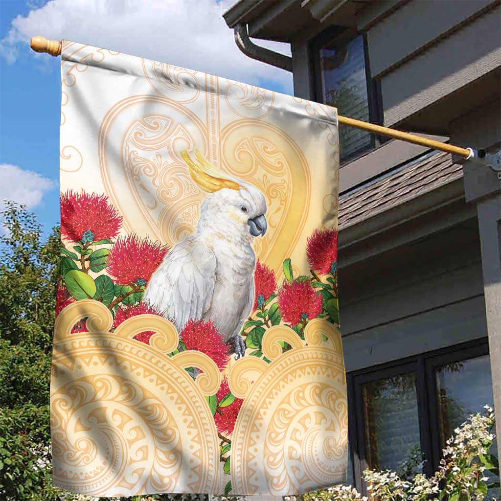 New Zealand Aotearoa Cockatoo Garden Flag Maori Pattern With Pohutukawa Flowers