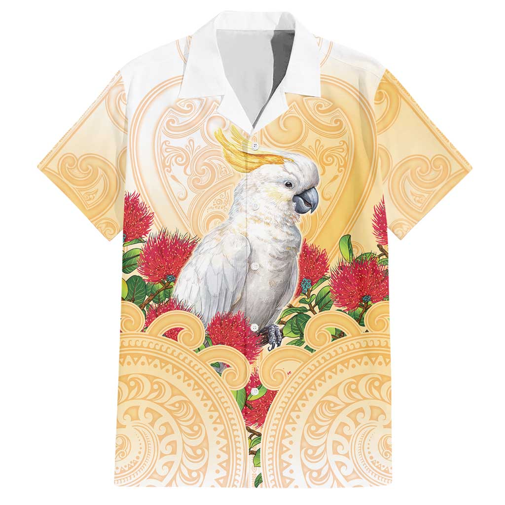 New Zealand Aotearoa Cockatoo Hawaiian Shirt Maori Pattern With Pohutukawa Flowers