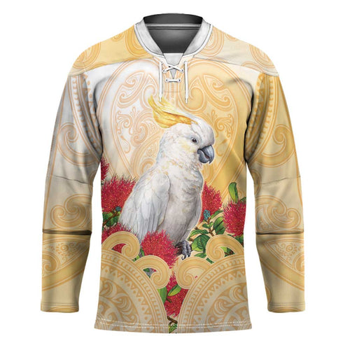 New Zealand Aotearoa Cockatoo Hockey Jersey Maori Pattern With Pohutukawa Flowers