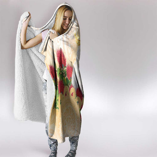 New Zealand Aotearoa Cockatoo Hooded Blanket Maori Pattern With Pohutukawa Flowers