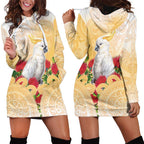 New Zealand Aotearoa Cockatoo Hoodie Dress Maori Pattern With Pohutukawa Flowers