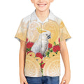 New Zealand Aotearoa Cockatoo Kid Hawaiian Shirt Maori Pattern With Pohutukawa Flowers