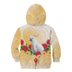 New Zealand Aotearoa Cockatoo Kid Hoodie Maori Pattern With Pohutukawa Flowers