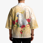 New Zealand Aotearoa Cockatoo Kimono Maori Pattern With Pohutukawa Flowers