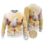 New Zealand Aotearoa Cockatoo Ugly Christmas Sweater Maori Pattern With Pohutukawa Flowers