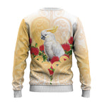New Zealand Aotearoa Cockatoo Ugly Christmas Sweater Maori Pattern With Pohutukawa Flowers