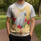 New Zealand Aotearoa Cockatoo Christmas Knitted V-Neck Vest Maori Pattern With Pohutukawa Flowers