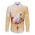 New Zealand Aotearoa Cockatoo Long Sleeve Button Shirt Maori Pattern With Pohutukawa Flowers