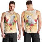 New Zealand Aotearoa Cockatoo Men Tank Top Maori Pattern With Pohutukawa Flowers