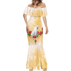 New Zealand Aotearoa Cockatoo Mermaid Dress Maori Pattern With Pohutukawa Flowers