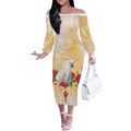 New Zealand Aotearoa Cockatoo Off The Shoulder Long Sleeve Dress Maori Pattern With Pohutukawa Flowers