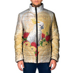 New Zealand Aotearoa Cockatoo Padded Jacket Maori Pattern With Pohutukawa Flowers