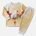 New Zealand Aotearoa Cockatoo Christmas Pajama Set Maori Pattern With Pohutukawa Flowers