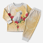 New Zealand Aotearoa Cockatoo Christmas Pajama Set Maori Pattern With Pohutukawa Flowers