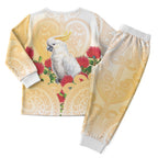 New Zealand Aotearoa Cockatoo Christmas Pajama Set Maori Pattern With Pohutukawa Flowers