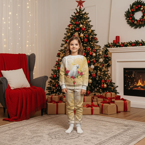 New Zealand Aotearoa Cockatoo Christmas Pajama Set Maori Pattern With Pohutukawa Flowers