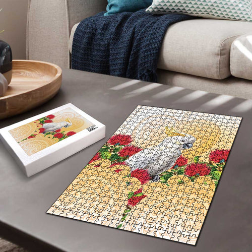 New Zealand Aotearoa Cockatoo Puzzle Maori Pattern With Pohutukawa Flowers