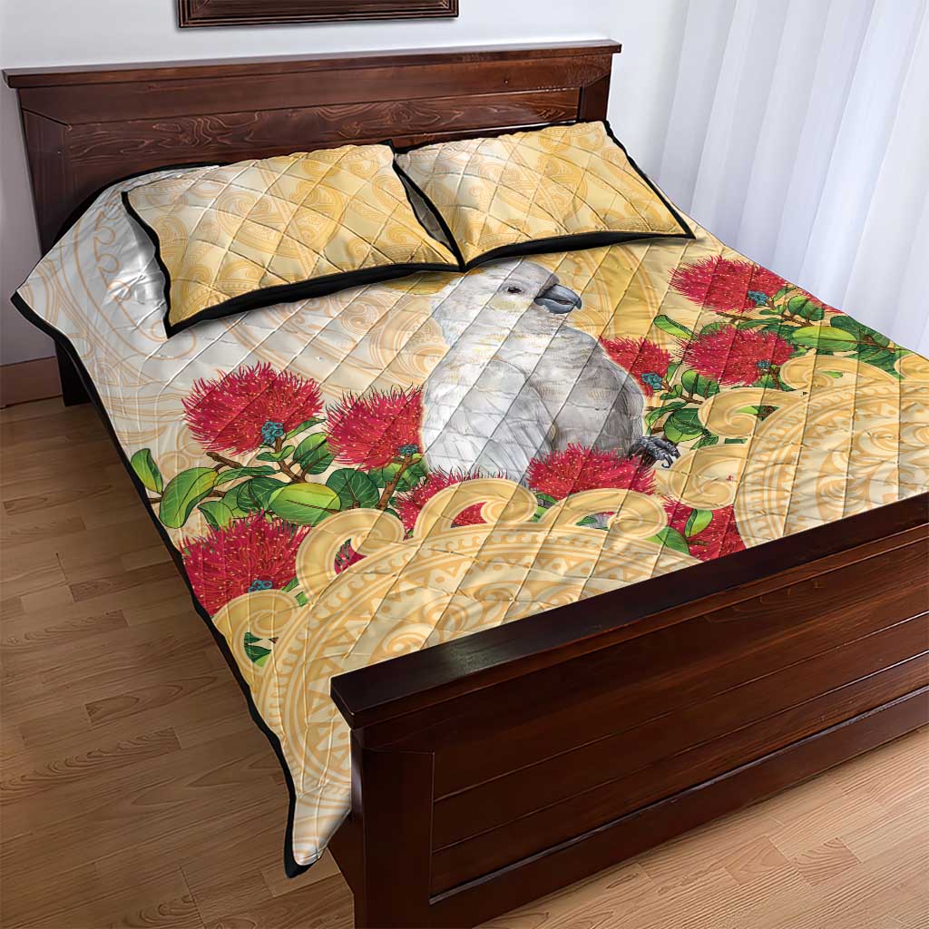 New Zealand Aotearoa Cockatoo Quilt Bed Set Maori Pattern With Pohutukawa Flowers