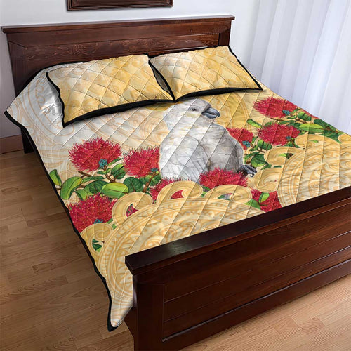 New Zealand Aotearoa Cockatoo Quilt Bed Set Maori Pattern With Pohutukawa Flowers